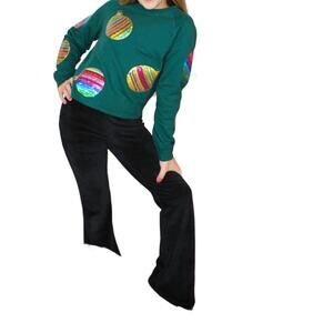 NEW PAPER FLOWER girls sequin ornament cropped sweatshirt in green